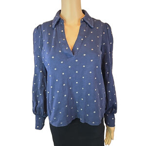 Boden Women's Navy Blue and Gold Long Sleeve Polo Blouse Size 4